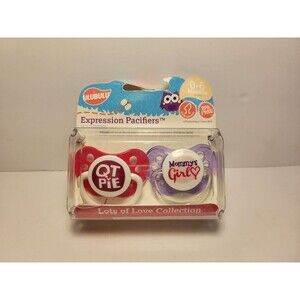 Ulubulu Expression Pacifier Set 0-6 Months Silicone NOS Pink Purple Girl Mommy